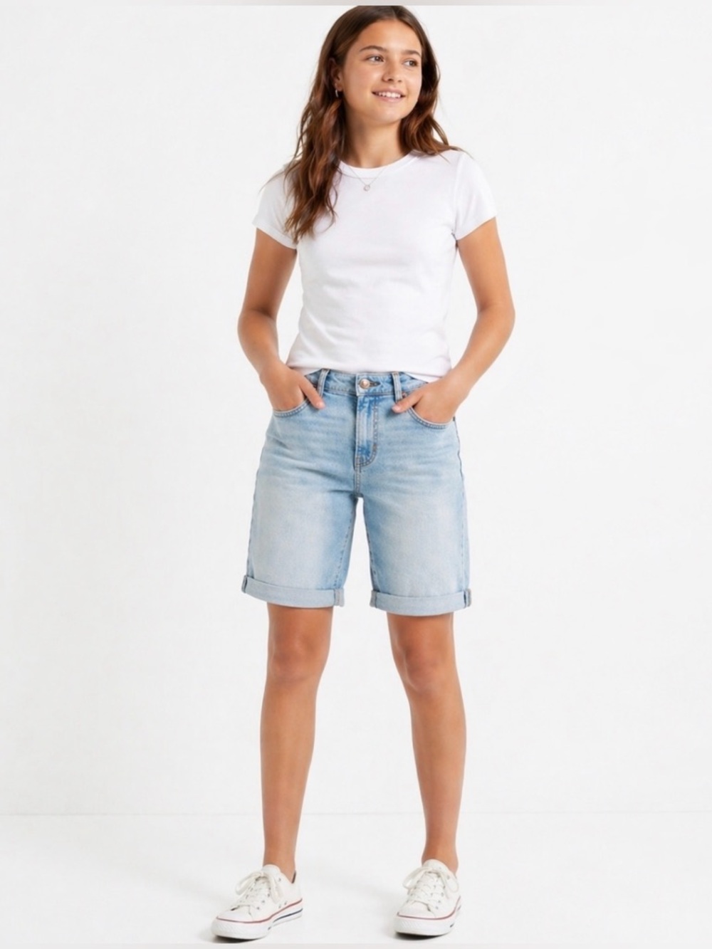 Abercrombie Kids Light Wash Denim Bermuda Shorts Rolled Hem 15/16 Summer